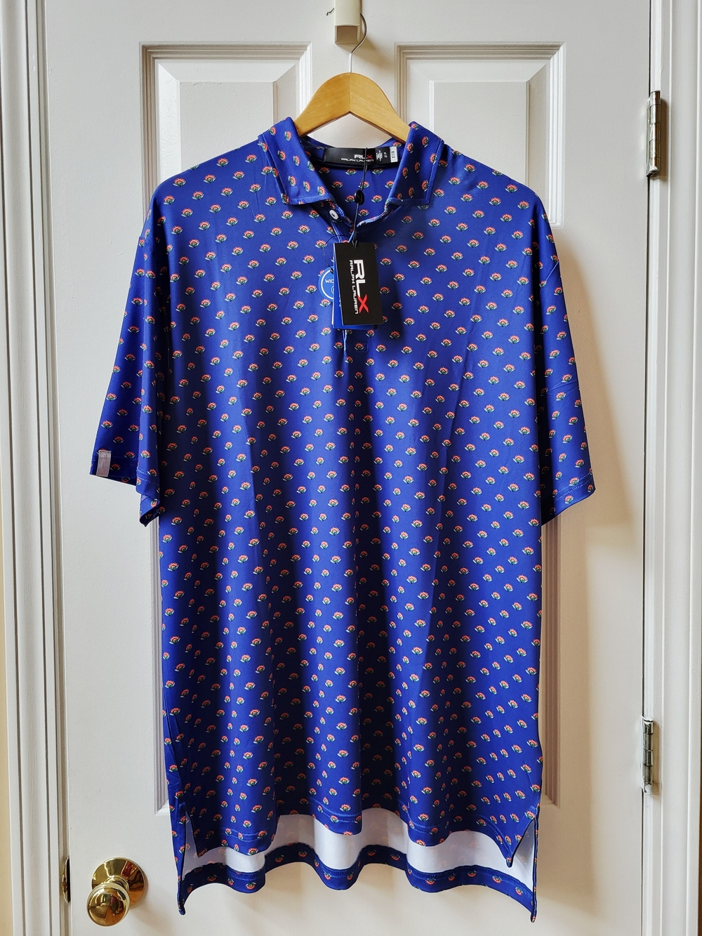 RLX Ralph Lauren Mens XL Golf Polo Shirt Royal Blue Floral Print Wicking NWT